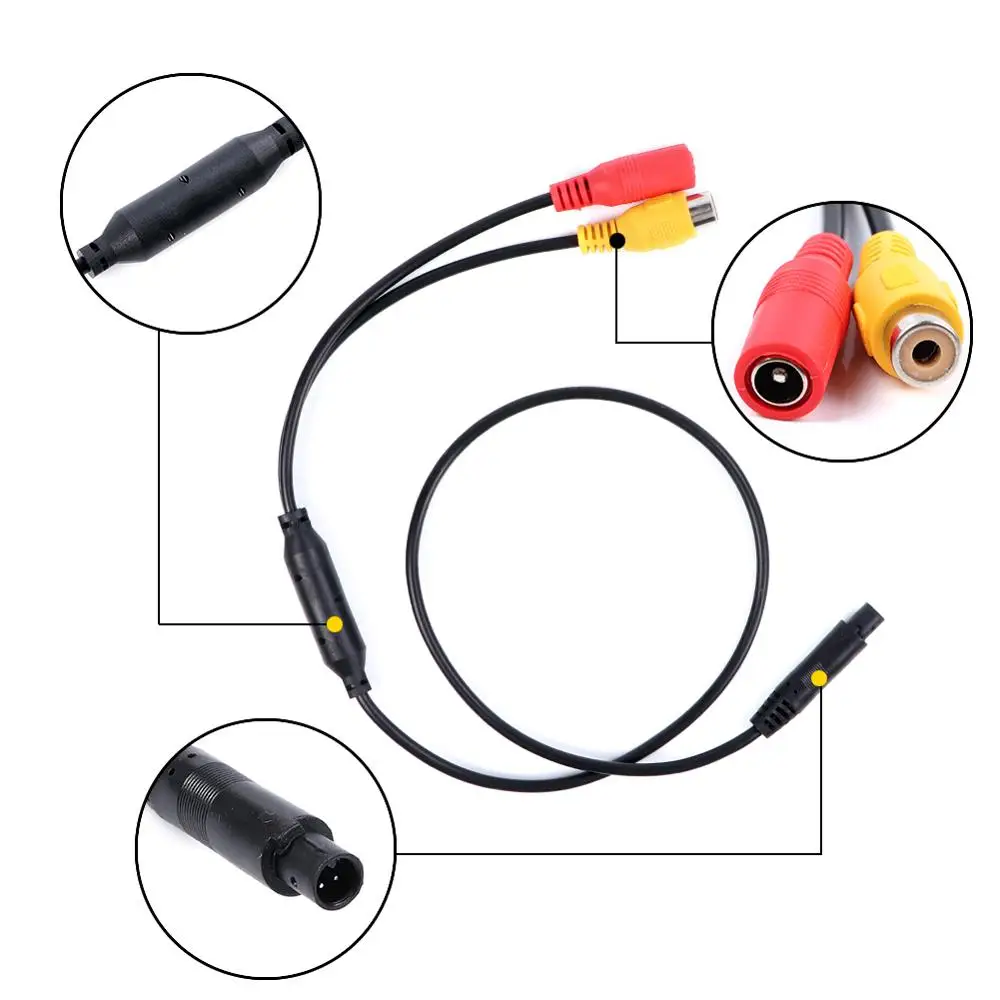 

1Pc Car Reverse Backup Camera 4-Pin Male To Female Connector RCA CVBS Wire Signal Power Adapter Harness