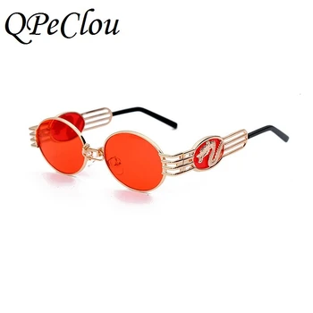 

QPeClou 2020 Unique Punk Loong Glasses Woman Metal Hip Hop Sunglasses Men Vintage Oval Sun Glasses Women Shades Gafas Oculos