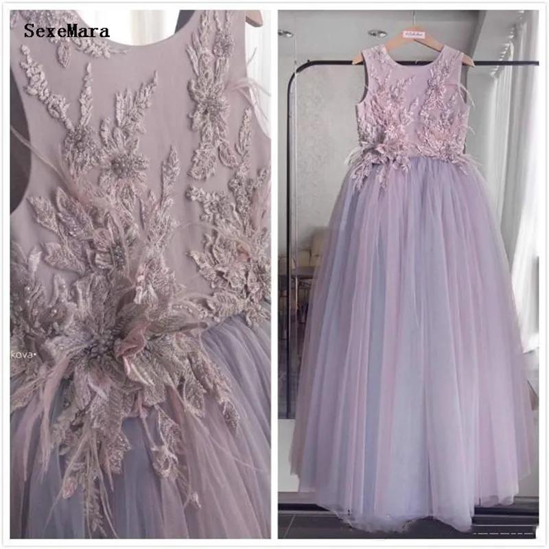 SexeMara Real Picture Lavendel Lace Kralen Bloem Meisje Jurken Backless Tulle Meisje Doek voor Bruiloft Pageant Jurken SexeMara Real Picture Lavendel Lace Kralen Bloem Meisje Jurken Backless Tulle Meisje Doek voor Bruiloft Pageant Jurken