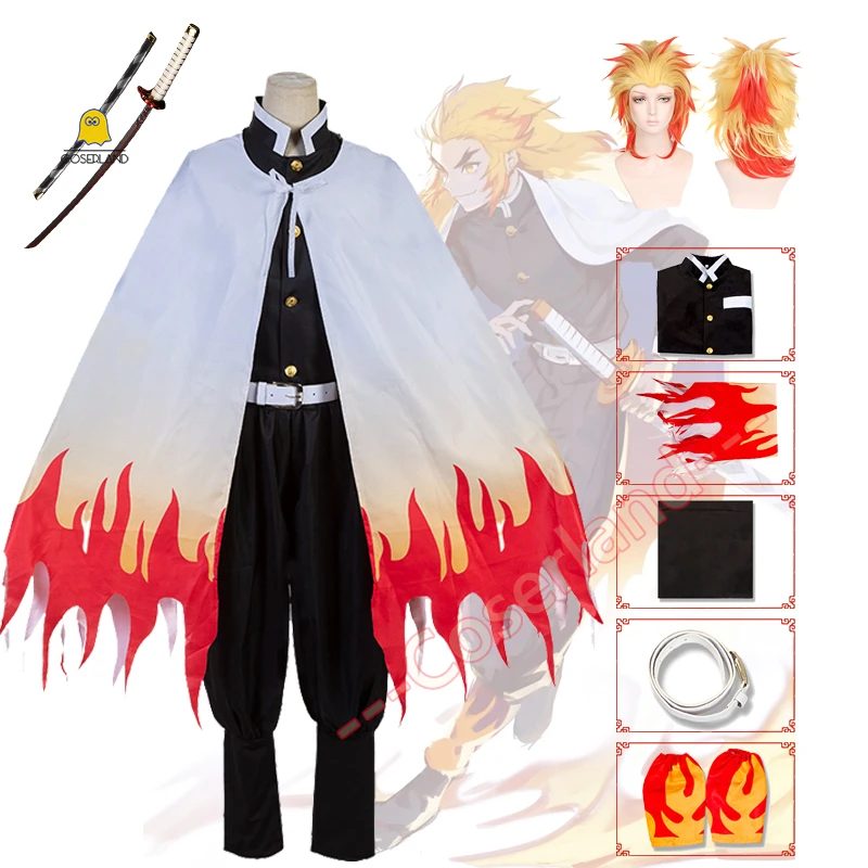 Demon Slayer Kyojuro Rengoku Cosplay Costume Kids Kimetsu No Yaiba Adult Mugen Train Rengoku Wig Katana Sward Cosplay Uniforms Anime Costumes Aliexpress