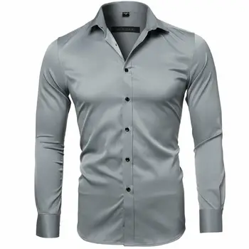 

Mens Luxury Casual Slim Fit Long Sleeve Formal Dress Shirts Bamboo Fiber Tops