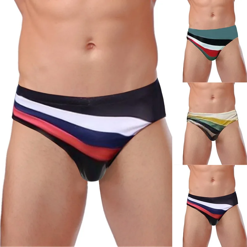 

Sexy Men Underwears Swimwear Mens Stripe Bikini Briefs Beachwear Patchwork Swimming Trunks Underpants For Bath Surf Swim Panties
