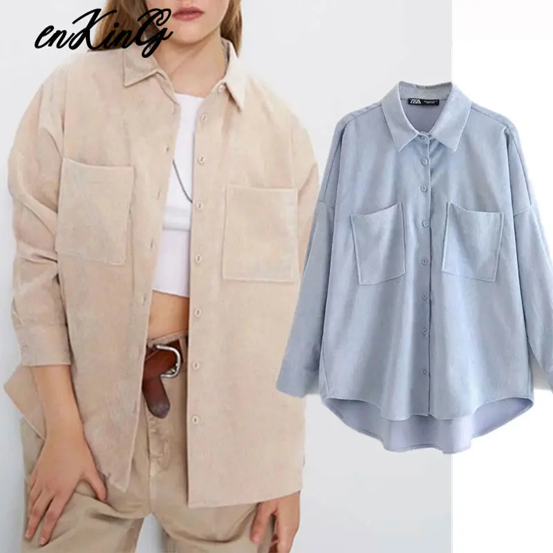Tanie 2019 anglia preppy oversize sztruks jesień za bluzka kobiety blusas mujer de moda 2019 chłopak koszula damskie topy i bluzki
