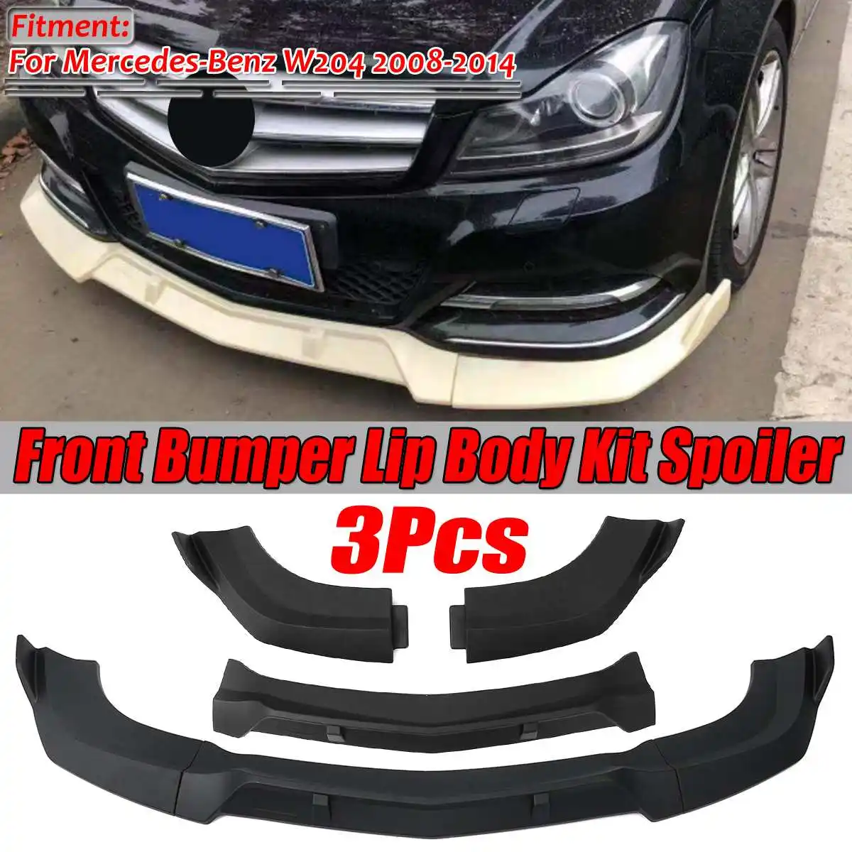 

3PCS Carbon Fiber Look/Black Car Front Bumper Splitter Lip Spoiler Diffuser Protector Cover For Mercedes For Benz W204 2008-2014