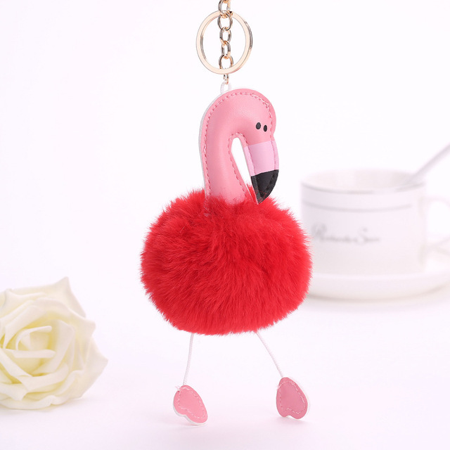 Flamingo With Pom Pom Plush Toy With Keychain Flamingo Key Pendant Soft Stuffed Animal Toys Kids Girls Bag Hang Pendant