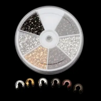 

450pcs 4mm Iron Half Round Open Crimp Beads Covers End Tips for Jewelry Makings Y4QB