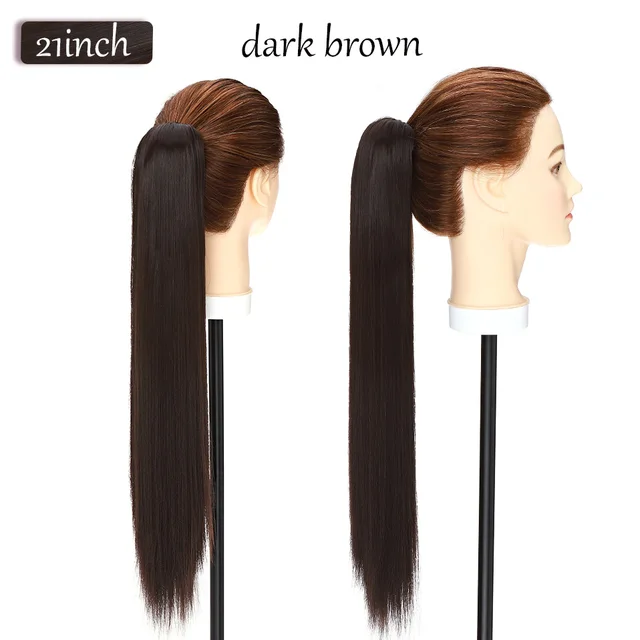 S-noilite Synthetic 12-26inch Claw Clip On Ponytail Hair Extension Ponytail Extension Hair For Women Pony Tail Hair Hairpiece dark brown