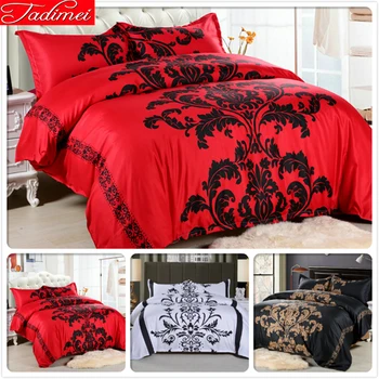 

228x228cm Creative Black Flower Red Quilt Duvet Cover Pillowcase 3pcs Bedding Set Adult Couple Double Queen King Size Bedspreads