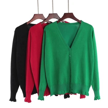 

Autumn Solid V Neck Caridgans 2020 Solid Short Women Sweaters Korean Fashion Single Breasted Sueter Mujer Loose