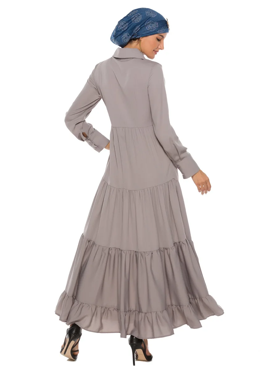 Новинка 2019, мусульманская одежда из Дубая для женщин, модное платье с отворотами, кисточками, большие качели, сшитое с длинными рукавами