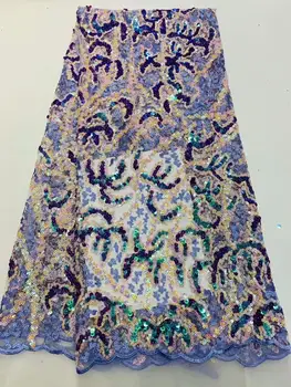 

High Quality Net Wedding Lace Fabric New Sequined Style Nigeria Sequins Guipure Tulle Sewing Evening Dress Material