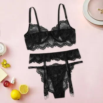 

Women Sexy Lingerie Sleepwear Women Lace Lingerie For Women Sexy Wireless Bra Thong Garter Underwear Black нижнее белье