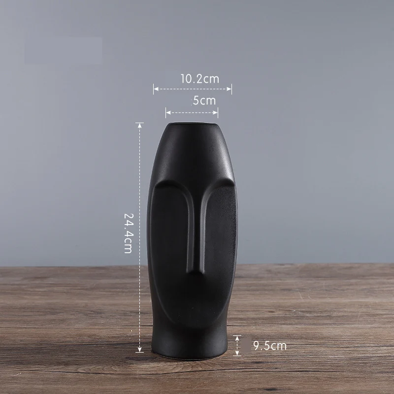 Black M VILEAD 13cm 39cm Ceramic Face Decorative Bottle Creative Nordic Dry Flower Vase Ornament Simple Character Craft Vintage Hogar - Color: Black M