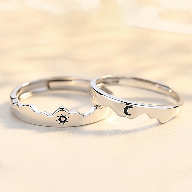 Sun Moon Paired Couple Rings For Women Men Lover Finger Silver Color Valentine's Day Matching Wedding Jewelry Gifts