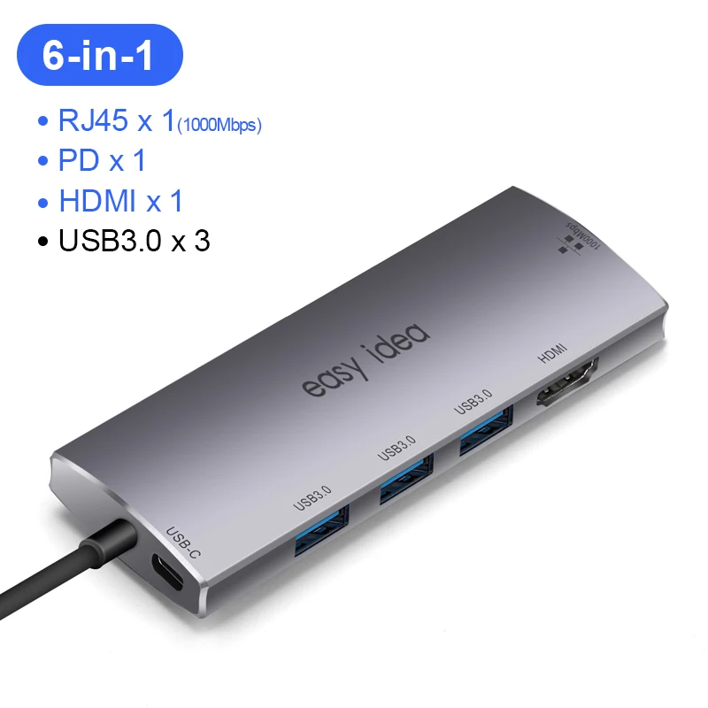 6 in 1 RJ45 model USB C концентратор type C концентратор адаптер Мульти USB 3,0 разветвитель USB-C концентратор HDMI VGA порт несколько USB 3,1 Hab расширитель для MacBook Pro - Цвет: 6 in 1 RJ45 model