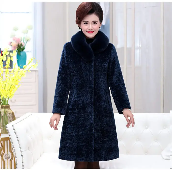 Утолщенное Женское пальто из искусственного меха длинное теплое пальто из овечьей шерсти зимние пальто для мамы благородное шерстяное пальто куртка с меховым воротником f1900