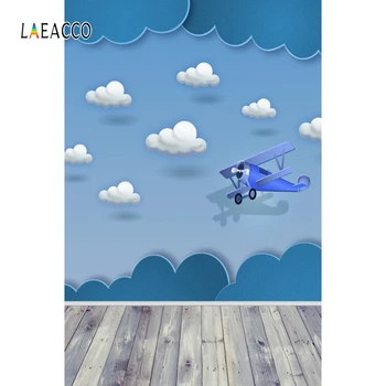

Laeacco Blue Sky White Cloud Airplane Photo Backdrops Child Birthday Backgrounds for Photography Baby Shower Portrait Photophone