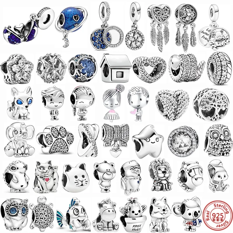 

New 925 Silver Boy Girl Snowflake Feather Dream Catcher Bear Sky Star Beads Fit Original Brand Charms Bracelet DIY Jewelry