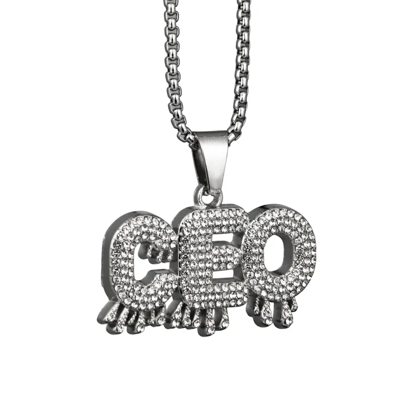 Hip Hop Iced Out Crown CEO Pendant Necklaces Crystal Alloy Hiphop Necklace Fashion Jewelry Long for Men Women | Украшения и