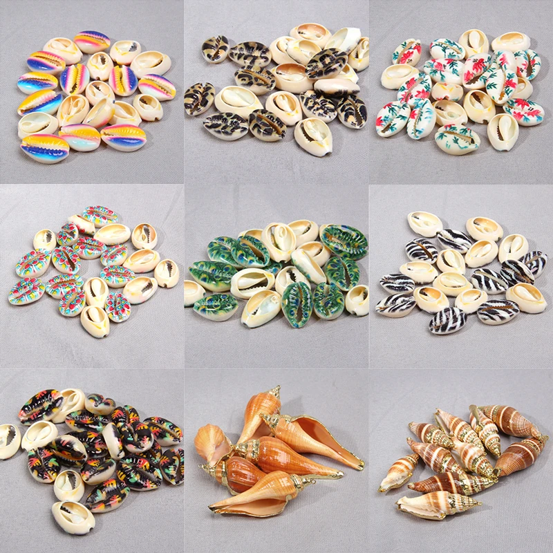 

3-5 pcs Painting Craft Shells Pendant For DIY Making Women Necklace 12*18-18*52 mm Plated Gold Edging Conch Charm Drop Earrings
