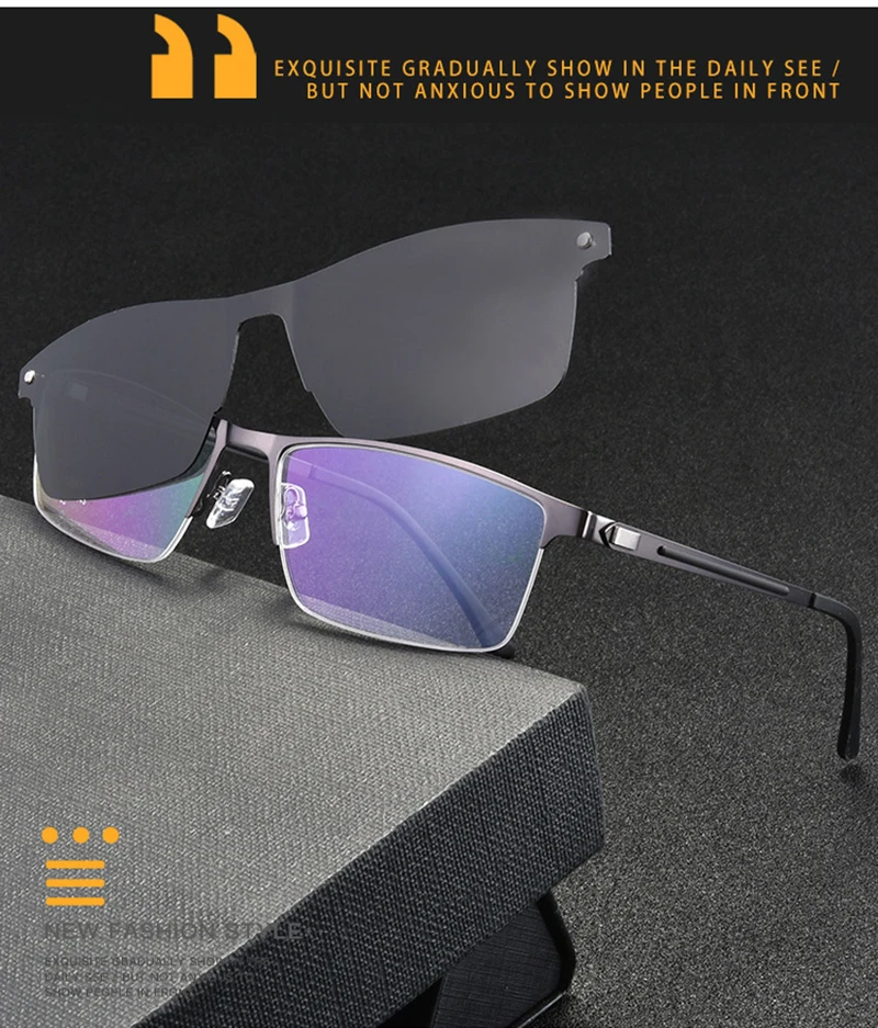 Gmei Optische Halb Randlose Optische männer Brillen Rahmen Mit Magnetic Clip-auf Sonnenschirme Metall Legierung Brillen brillen – Detail 1