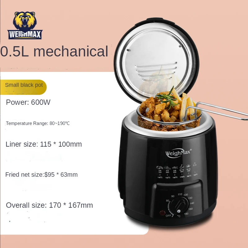 Home & Kitchen 0.5L Stainless Steel Compact Mini Deep Fat Fryer 600W