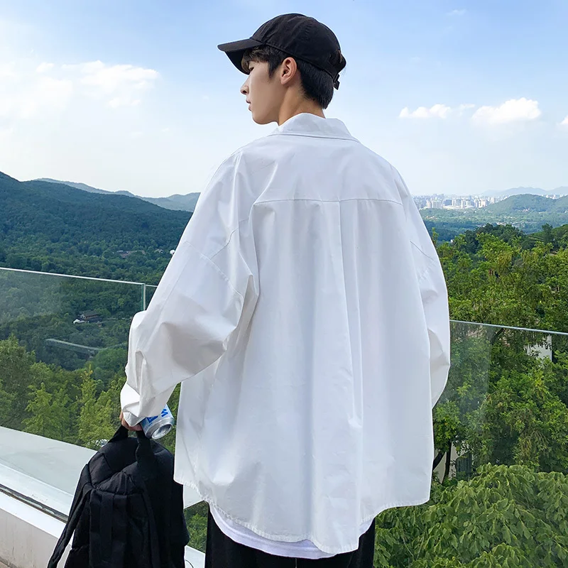 Spring Cotton Shirt Men s Fashion Streetwear Wild Loose Long sleeved Shirts Mens Solid Color Business 2