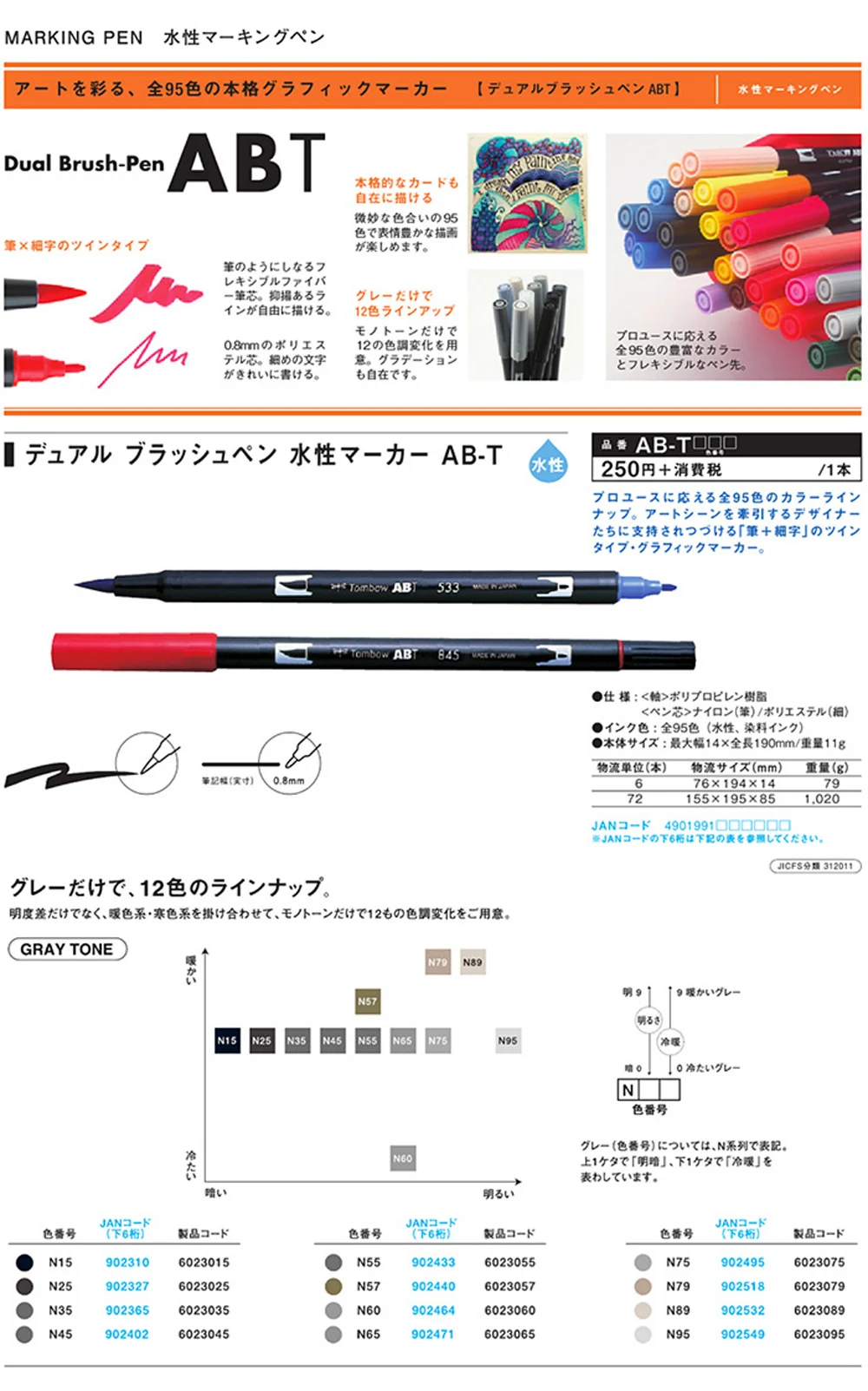 1 шт. TOMBOW AB-T Япония 96 цветов художественная кисть Ручка Двойные головки маркер Профессиональный водный маркер ручка живопись Kawaii канцелярские принадлежности