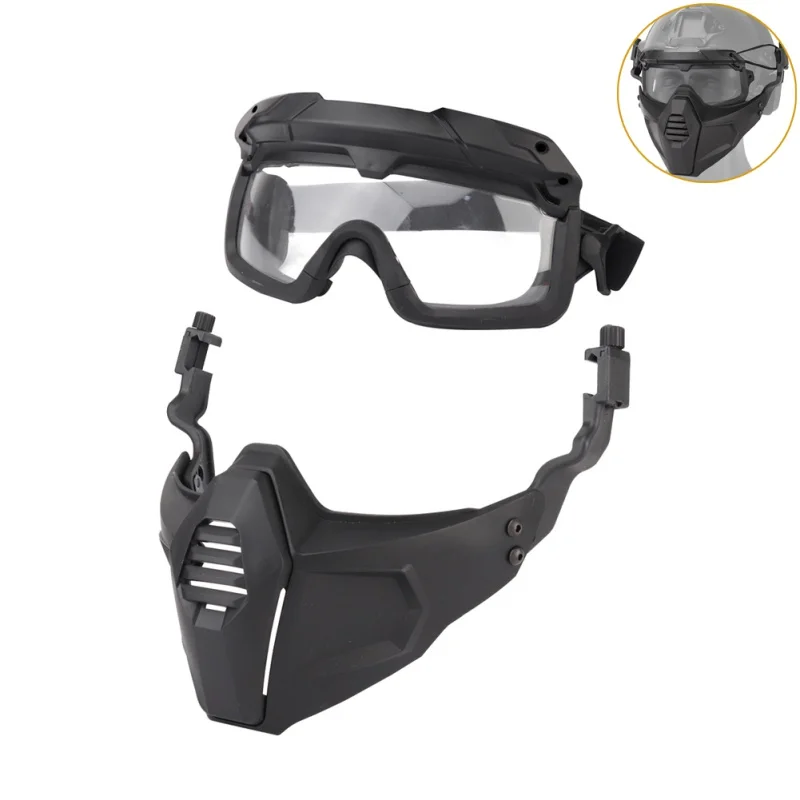 Маска для страйкбола, для игры в стрельбу, маска+ очки, камуфляжная, половина лица, защитная Нижняя маска, для взрослых, дышащая, тактическая, Сетчатая Маска, очки - Color: Black