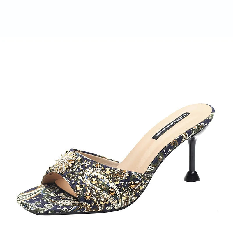 

A999-5 High Heel Slippers Thin Heeled Modern And Trendy/women Slippers 2019 Summer New Style Sexy Man-made Diamond Mixed Colors