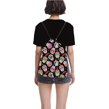 

1Pc Women Backpack Skull Printed Shopping Bags Drawstring Daypack Travel Shop Bag Hot