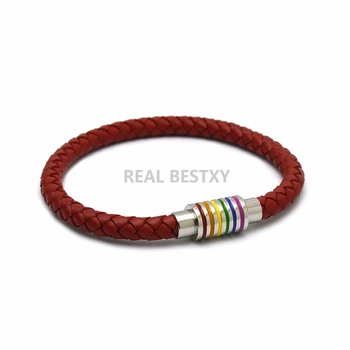 

5pcs/lot Men Rainbow Jewelry Charm Genuine Leather Bracelet With Stainless Steel Accessories Gay Pride Bracelet For Gay Lesbian