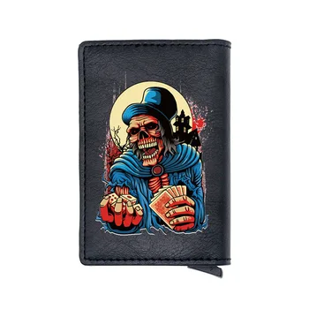 

Classic Poker Sieve Skull Black Vintage Digital Printing Card Holder Wallet Men Women Leather Short Mini Money Bag Gift