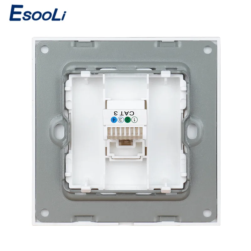 Esooli Серый роскошный кристалл стеклянная панель 1 банда RJ11 2 ядра телефонный разъем розетка для стены 86*86 мм