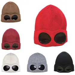 Зимняя вязаная велосипедная шапка, теплые лыжные шапочки, шапка со съемными очками для женщин и мужчин, уличная спортивная шапка