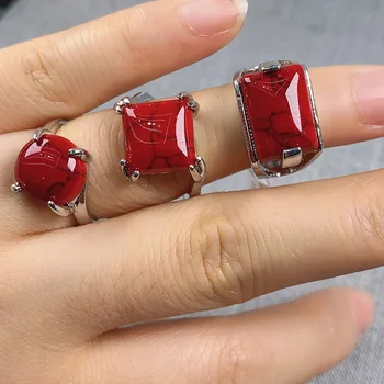 

20pcs Mixed Models Natural Stone Rings Red Turquoises for Daily Wear or Holiday Gifts 18-20