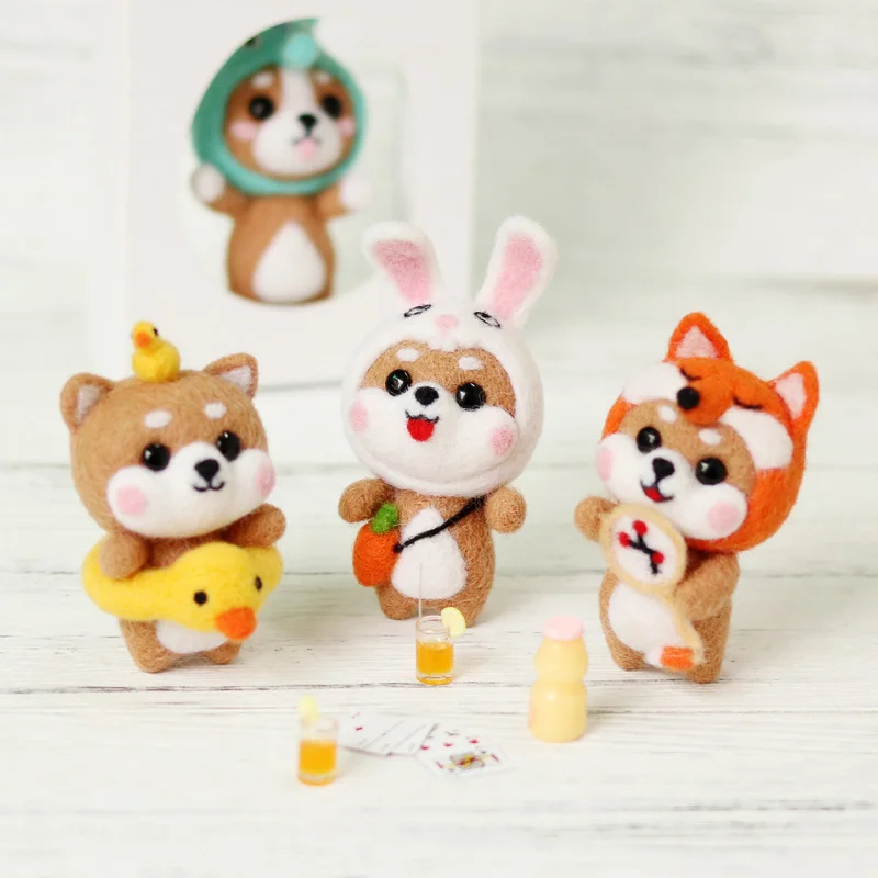 Needle Felting Kit Wool Felting Kit Needle Felting Painting Kit Non-Finished Kit Cute Bear Fox Rabbit Shiba Inu Animal wool needle felt KIT Fashion Handmade DIY Doll Toy Material Package