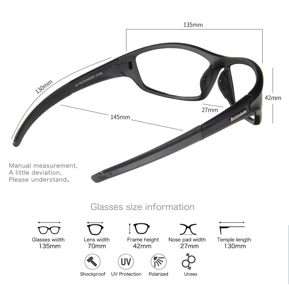 Queshark Photochromic Hiking Eyewear Climbing Fishing Glasses Sport MTB Bicycle Bike Sunglasses Goggles Racing Glasses QE27
