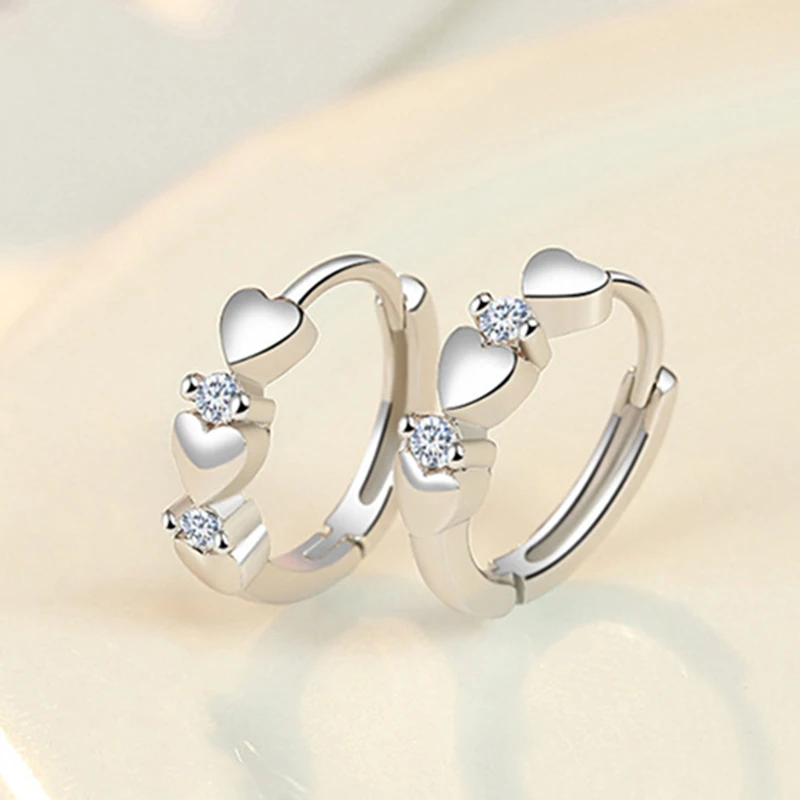 Fashion 925 Sterling Silver Earrings Heart Zircon Small Earrings For Women Jewelry Gifts