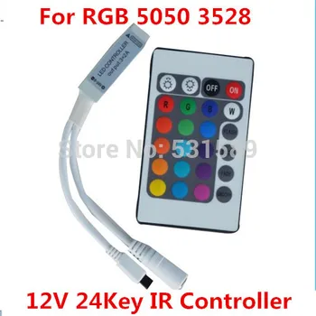 

DHL 100PCS DC12V Mini 24key Remote Led Strip Controller IR RGB DC12V 24 Key Led RGB Controller For SMD 3528 5050 5630 3014