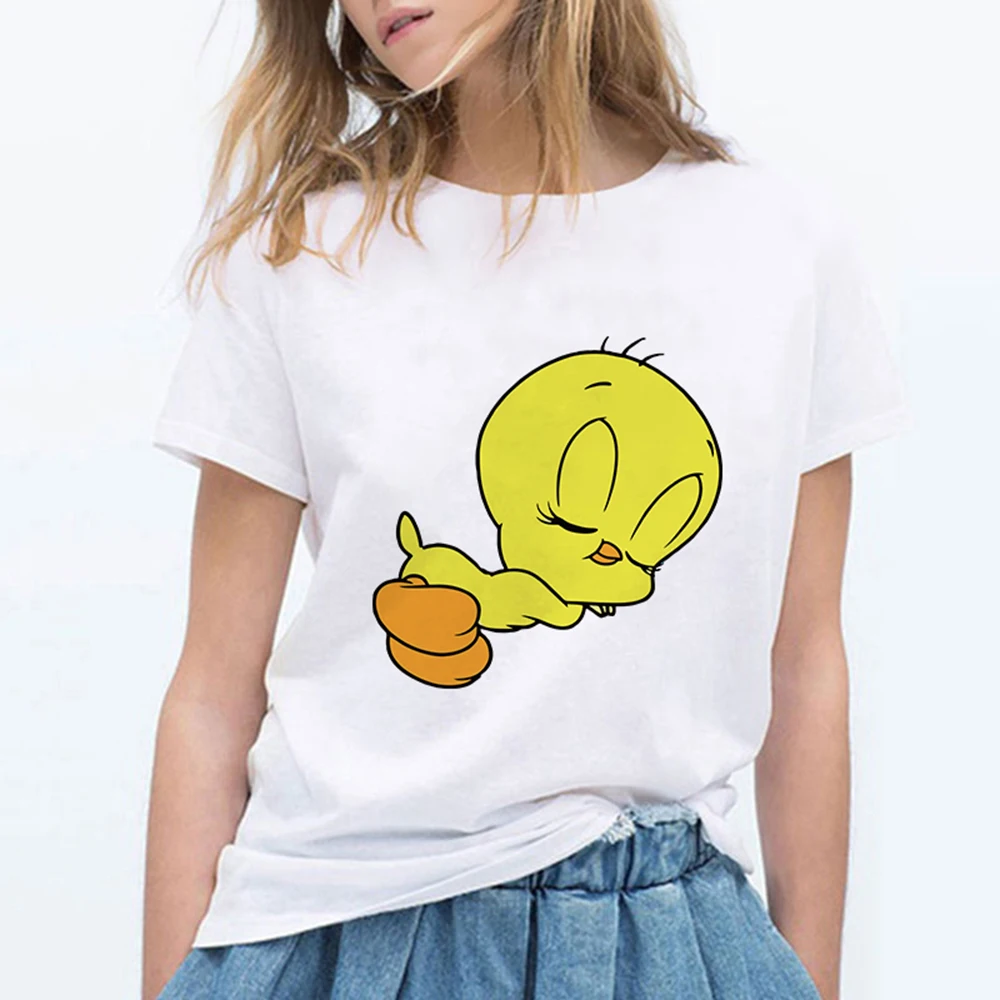 Looney tung птичка Твити женские футболки забавный Vogue Harajuku уличная одежда большого размера Футболка женская одежда