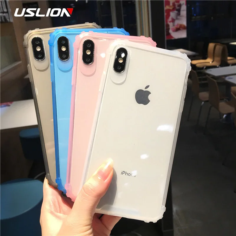 

USLION Transparent Shockproof Case For iPhone XS XS Max X XR Soft Phone Case for iphone 6 6s 7 8 Plus TPU Silicone Back Cover