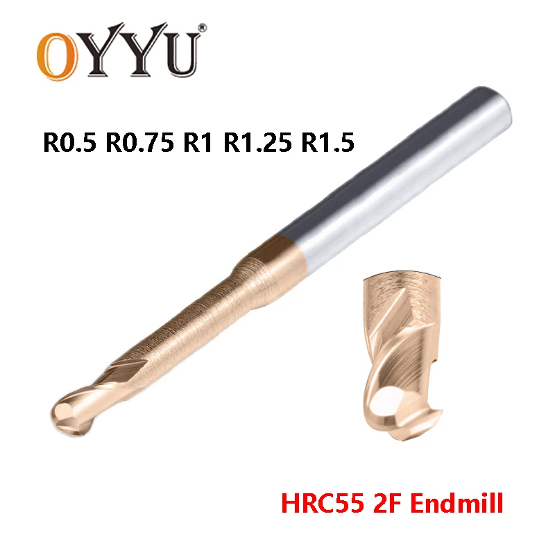 

HRC55 2 Flute Deep Groove Ball Nose End Mills Carbide Ball Head Tungsten Steel Long Neck Milling Cutter R0.5 R0.75 R1 R1.25 R1.5