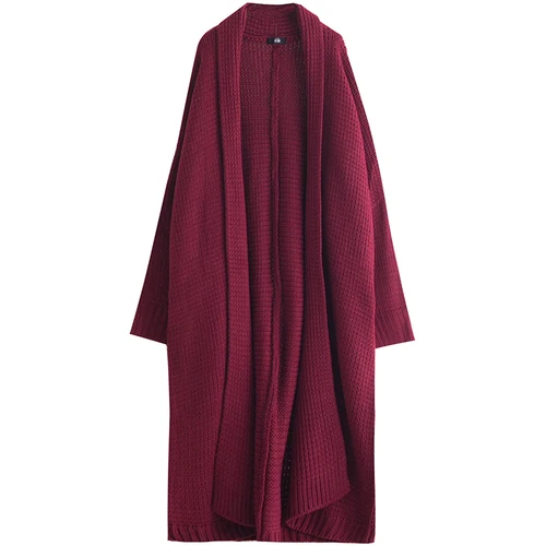 wine red Высокое качество женский грубая шерсть длинный кардиган верхняя одежда осень зима размера плюс рукав летучая мышь вязаный свитер для женщин - Цвет: wine red