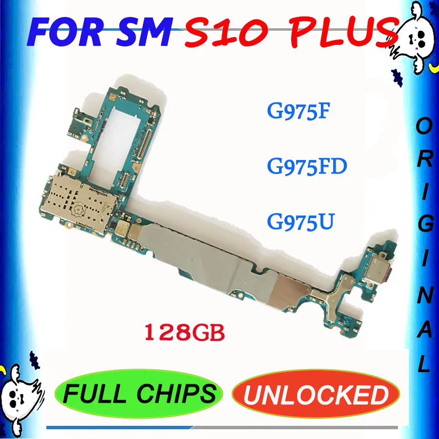 Разблокированная материнская плата для samsung Galaxy S10 Plus G975F G975FD 2 SIM G975U 128 ГБ материнская плата с чипами материнская плата 8 ГБ ОЗУ