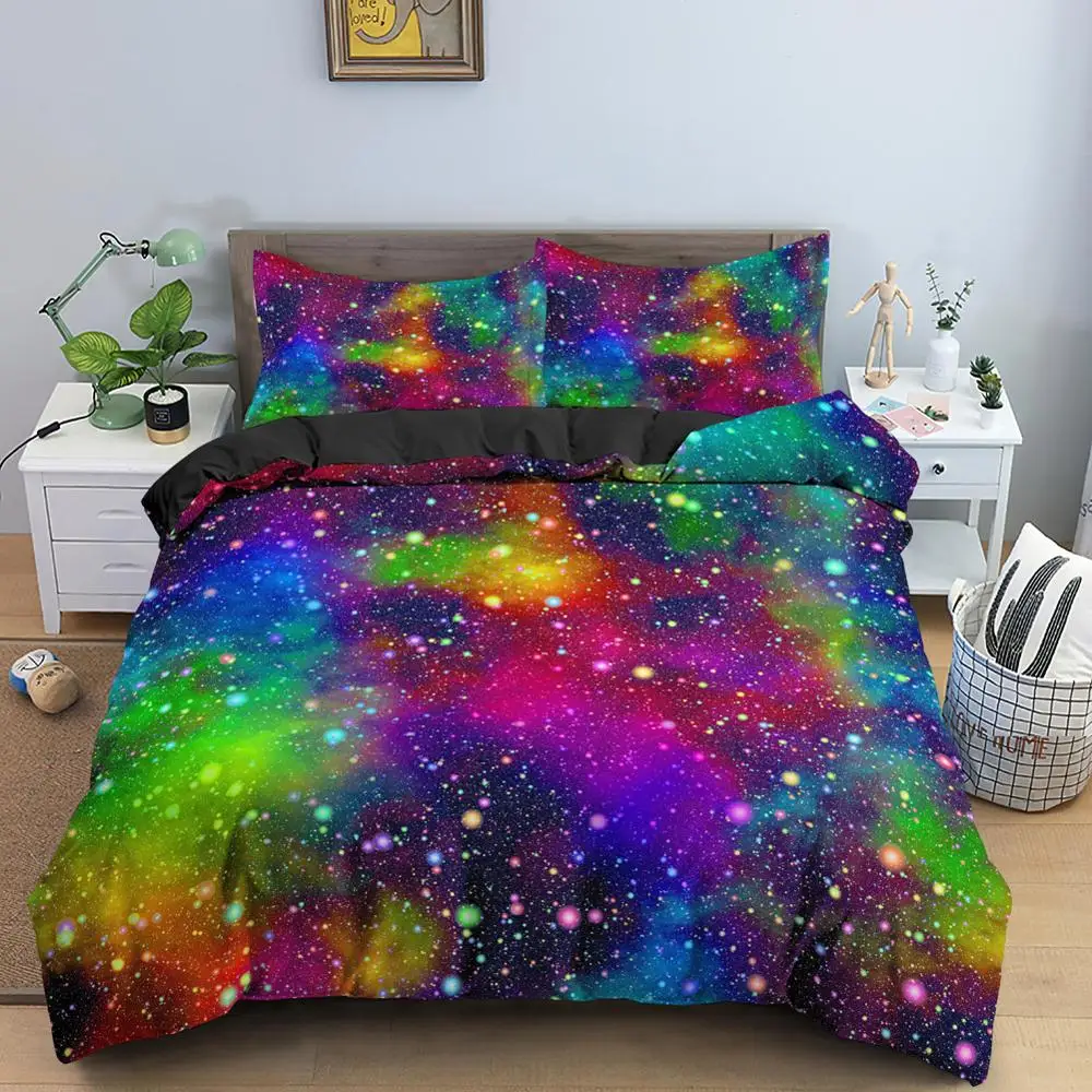 

Mystic Galaxy Duvet Cover Queen Colorful Starry Bedding Set Outer Space Comforter Cover Set Sky Light Printed Bedspread for Kids