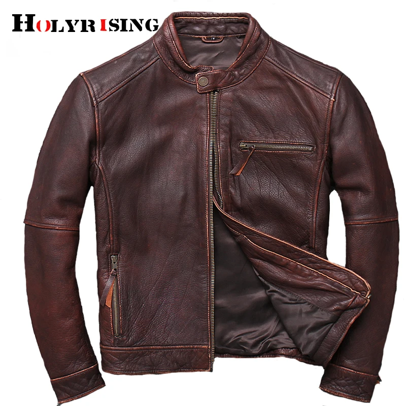 Men Vintage Genuine Cow Leather Jacket Men Plus Size Cowhide