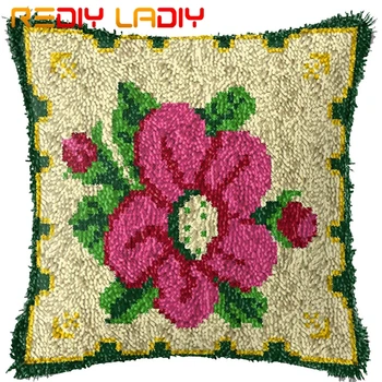 

Latch Hook Cushion Pink Flowers Pre-Printed Canvas Cushion Cover Acrylic Yarn Crochet Pillow Case Set Hobby & Crafts Home Decor