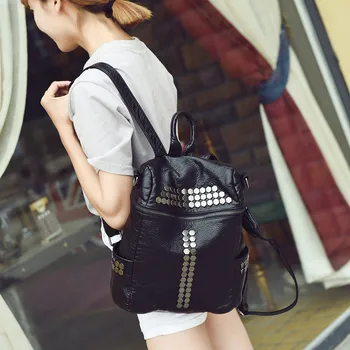 

Women Large Capacity Schoolbag Bucket Travel Backpack Shoulder Leather Bag2020 New Product Hot fashion student Leisure jobs
