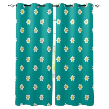 

Small Daisy Flower Window Curtains Living Room Kitchen Curtains for Bedroom Left and Right Biparting Open Curtains